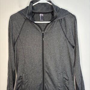 MONDETTA Zip Up Long Slv Jacket Womens S Black Gray Herringbone Hood Performance